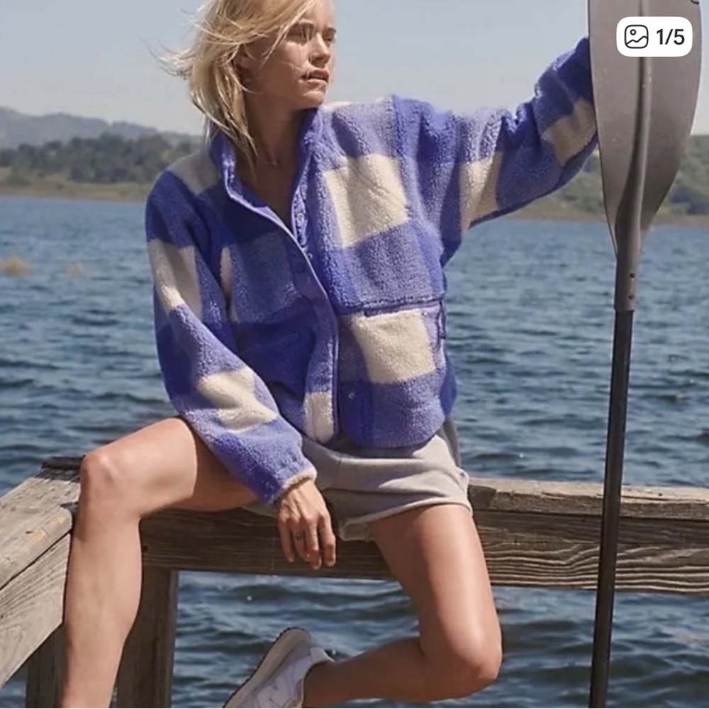 FP Movement Hit the Slopes Jacket - Blue (Periwinkle) & White Checkered - Size L